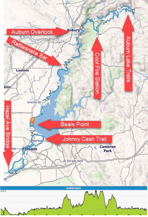 Rio del Lago 100 mile course map